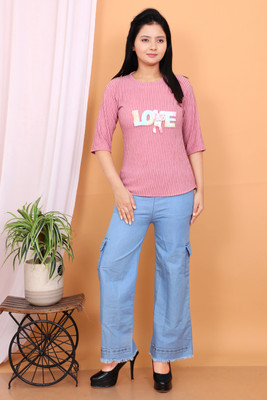 luckky dresses Girls Party(Festive) Top Jeans(Pink)