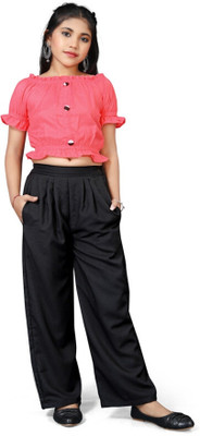 vroxa creation Girls Party(Festive) Top Trouser(Peach Black)