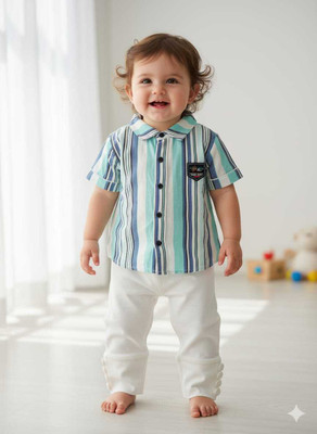 Silakaari Baby Boys & Baby Girls Casual Shirt Legging(White-Blue)