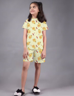 FEBVIBE Girls Casual T-shirt Shorts(Yellow)