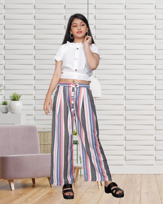 Mk enterprise Girls Casual Top Trouser(White)