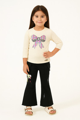 socho samjo Baby Girls Party(Festive) Jeans Top(cream)