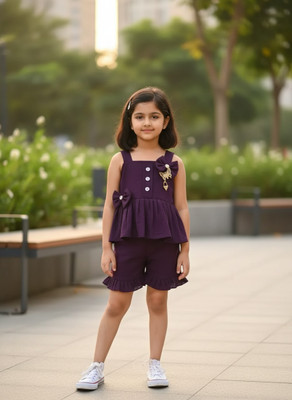 SUNIL COLLECTION Baby Girls Casual Top Shorts(Purple)