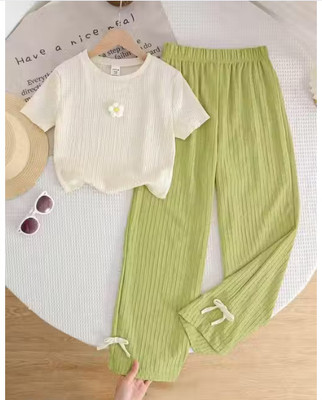 j.n.s rozina Girls Casual Top Pant(PASTA-GREEN)