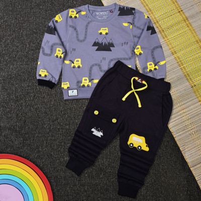 Worton Fashion Boys Casual T-shirt Pant(Grey)