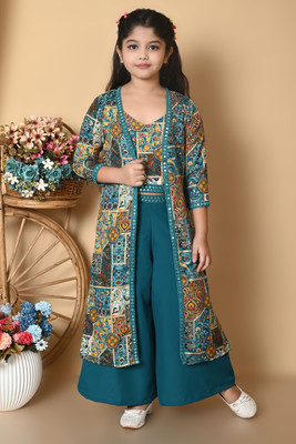 SPAMitude Girls Party(Festive) Top Pant, Jacket(Blue)