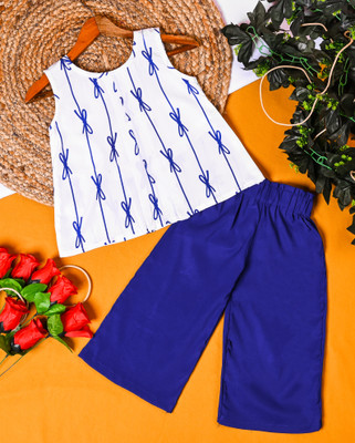 Erani Collection Baby Girls Party(Festive) Top Pant(White, Blue)