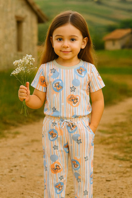 LILASTEX Boys & Girls Casual T-shirt Pant(Peach)