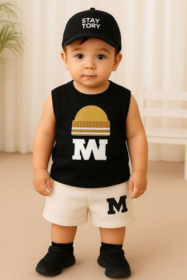 CALCUTTA FASHION Baby Boys & Baby Girls Casual T-shirt Shorts(BLACK WHITE)