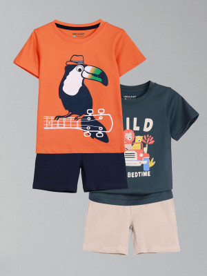Hellcat Baby Boys Casual T-shirt Shorts(Orange/Blue)
