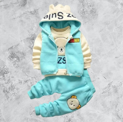 HF WARSI FAB Baby Boys & Baby Girls Party(Festive) T-shirt Track Pants(TASAR, sky blue)