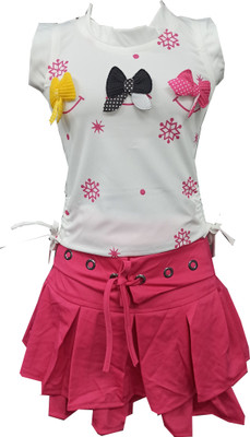 CLOTH ADDA Girls Party(Festive) Top Skirt(Pink)