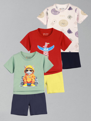 Hellcat Baby Boys Casual T-shirt Shorts(Green/Red/Beige)