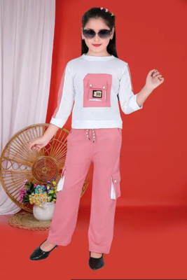 STH FASHION Girls Festive & Party Kurta and Palazzo Set(Pink Pack of 1)