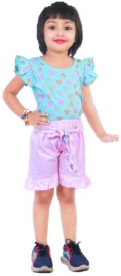 kinder choice Girls Casual Top Shorts(Pink + Green)