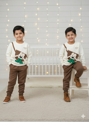 Little Kangaroo Baby Boys & Baby Girls Casual Sweatshirt Sweatpant(BROWN & WHITE)