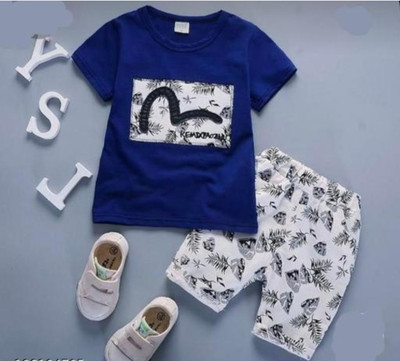 PURPLEINDIA Baby Boys & Baby Girls Casual T-shirt Shorts(BLUE)