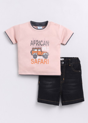 Dollar Baby Boys Casual T-shirt Pant(KWRN10040-PEACH-BLACK DENIM)