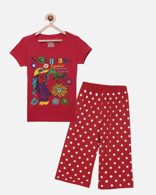 SINI MINI Girls Casual Pyjama Sleepsuit(RED)