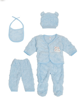 little ginnie Baby Boys & Baby Girls Casual Sweatshirt Bib, Cap, Track Pants, Pyjama(Blue)