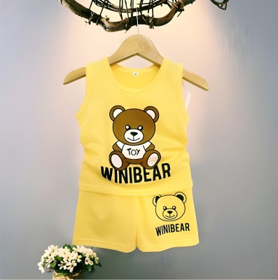 Mondal Creation Baby Boys & Baby Girls Winnie the Pooh Casual T-shirt Shorts(Yellow)