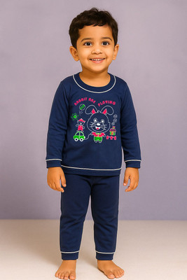 VACKY Boys & Girls Casual T-shirt Pant(Dark Blue)