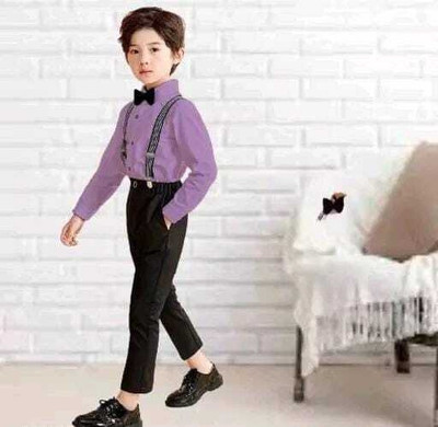 durjafashion Baby Boys Casual Dungaree Suspenders, Shirt(PURPLE+BLACK)