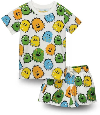 DEEPIMPEX Boys & Girls Casual T-shirt Shorts(Monster White)