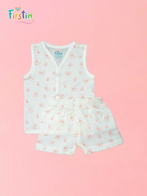 Firstin Baby Boys & Baby Girls Casual Vest Shorts(White base Duck)