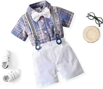 HouseOfCommon Baby Boys Party(Festive) Shirt Shorts, Bow Tie, Suspenders(PURPLE)