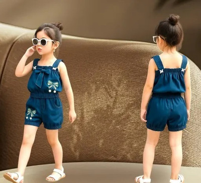 VDress Baby Girls Casual Top Shorts(blue top and blue denim short)