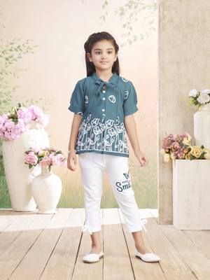 Sangria Girls Party(Festive) Top Pant(Green)