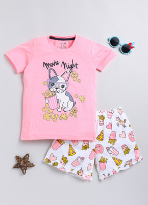 Yk Girls Casual T-shirt Shorts(Pink)