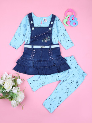 V-MART Baby Girls Casual Top Dungaree(Sky Blue)