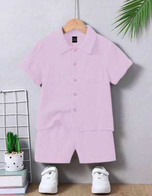 Clothes Shop Baby Boys Casual Shirt Shorts(BabyPink)