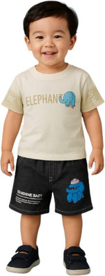 MiniMighty Baby Boys Casual T-shirt Shorts(Beigh)