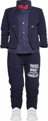 KHODIYAR FASHION Baby Boys & Baby Girls Party(Festive) Shirt Bow Tie, Jacket, Trouser(blue)