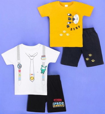 Miss & Chief Boys Casual T-shirt Shorts(White&Black, Yellow&DeepBlue)