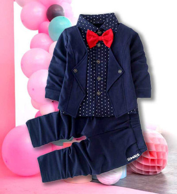 Reabal Baby Boys Party(Festive) Jacket Pant, Bow Tie(Blue)