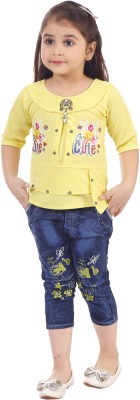 WILD EMPIRE Girls Party(Festive) Top Jeans(Yellow)