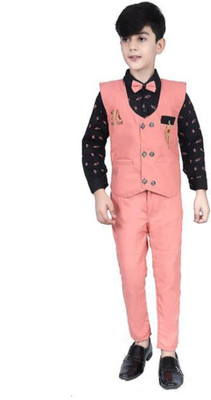 Fashionhub Boys Festive & Party Shirt, Waistcoat and Pant Set(Multicolor Pack of 1)