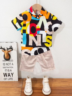 Sajavat Baby Boys Casual Shirt Shorts(ALFABETS_CHIKU_Black)