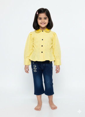 Girijesh Singh Baby Girls Party(Festive) Top Jeans(Yellow)