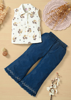 TAILORWOMEN Girls Casual Top Jeans(White, Blue)