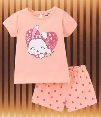 MUSNAHGARMENTS Boys Casual T-shirt Shorts(Peach)