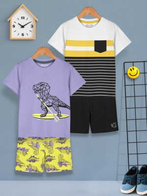 Hellcat Boys Casual T-shirt Shorts(Lavender2/White2)