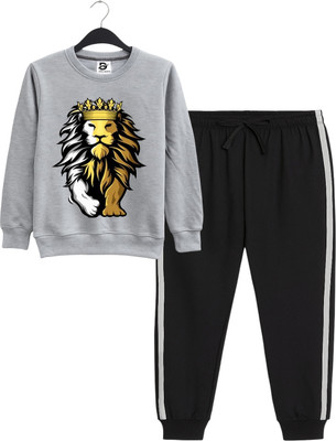 DELGAN Boys Casual T-shirt Track Pants(Grey)