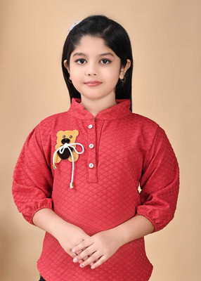ASADNANFASHION Girls Party(Festive) T-shirt Pant(RED)