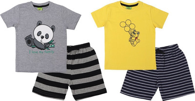 ShaishavWears Baby Boys Casual T-shirt Shorts(Grey - Yellow)