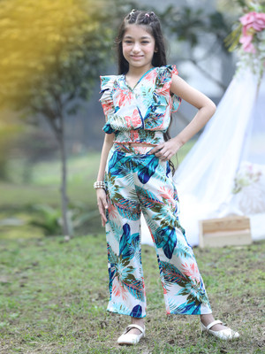 CUTIEKINS Girls Casual Top Trouser(White & Blue)